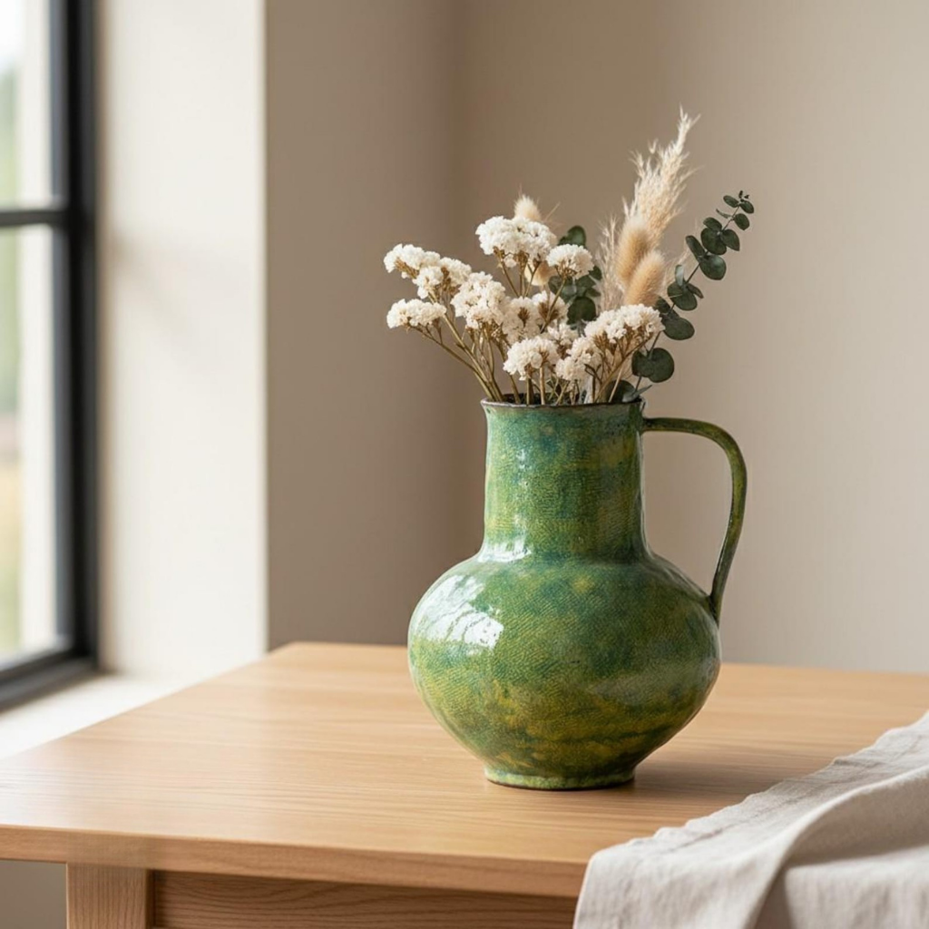 Ceramic Pitcher Vase – Green Glaze