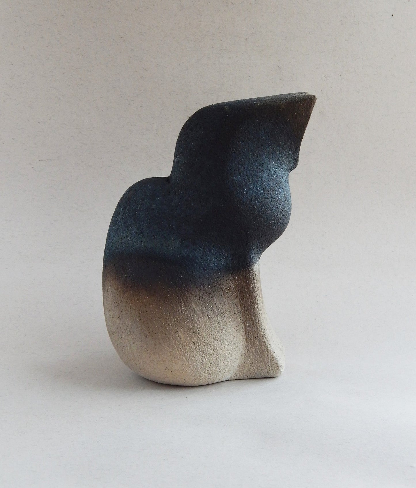 Ceramic Cat Sculpture – Black and Sand