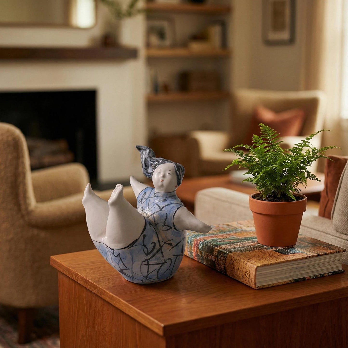 Ceramic Girl Figurine – Blue Cheongsam