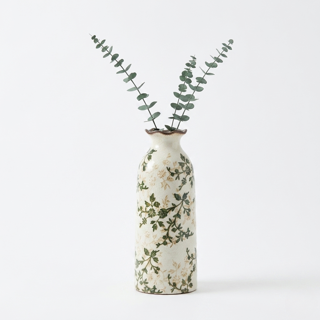 Ceramic Vase – Botanical Print Cream and Green