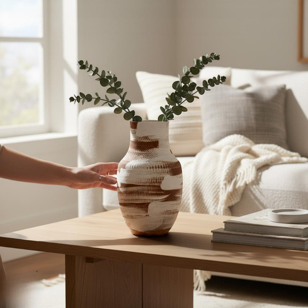 Ceramic Vase – Rustic Brown and White