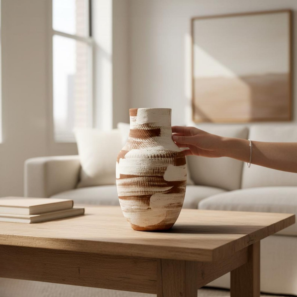 Ceramic Vase – Rustic Brown and White
