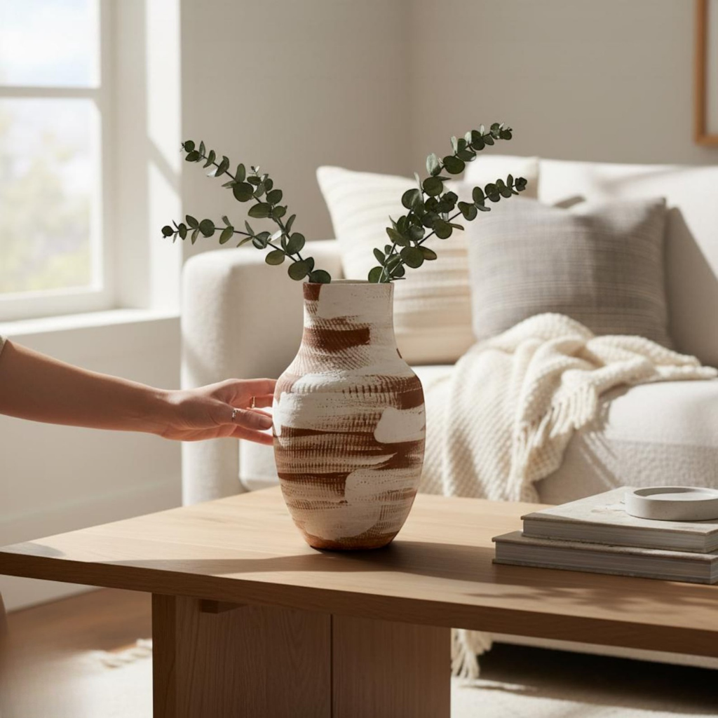 Ceramic Vase – Rustic Brown and White