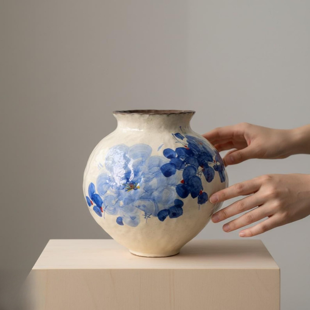 Ceramic Vase – Blue Floral Hand-Painted