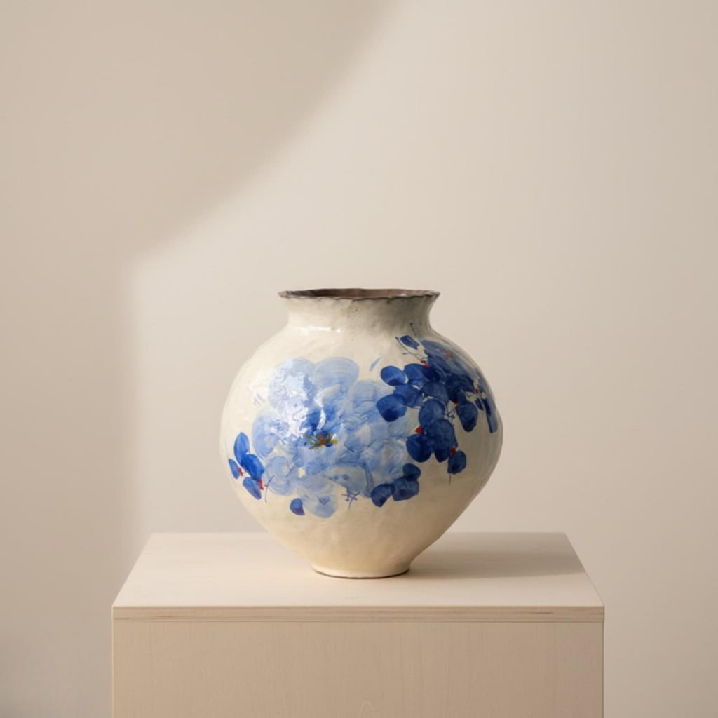 Ceramic Vase – Blue Floral Hand-Painted