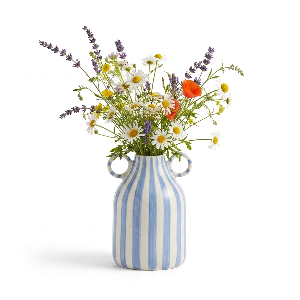 Ceramic Vase with Handles – Blue and White Stripe