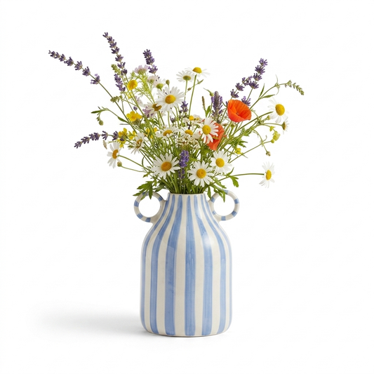 Ceramic Vase with Handles – Blue and White Stripe