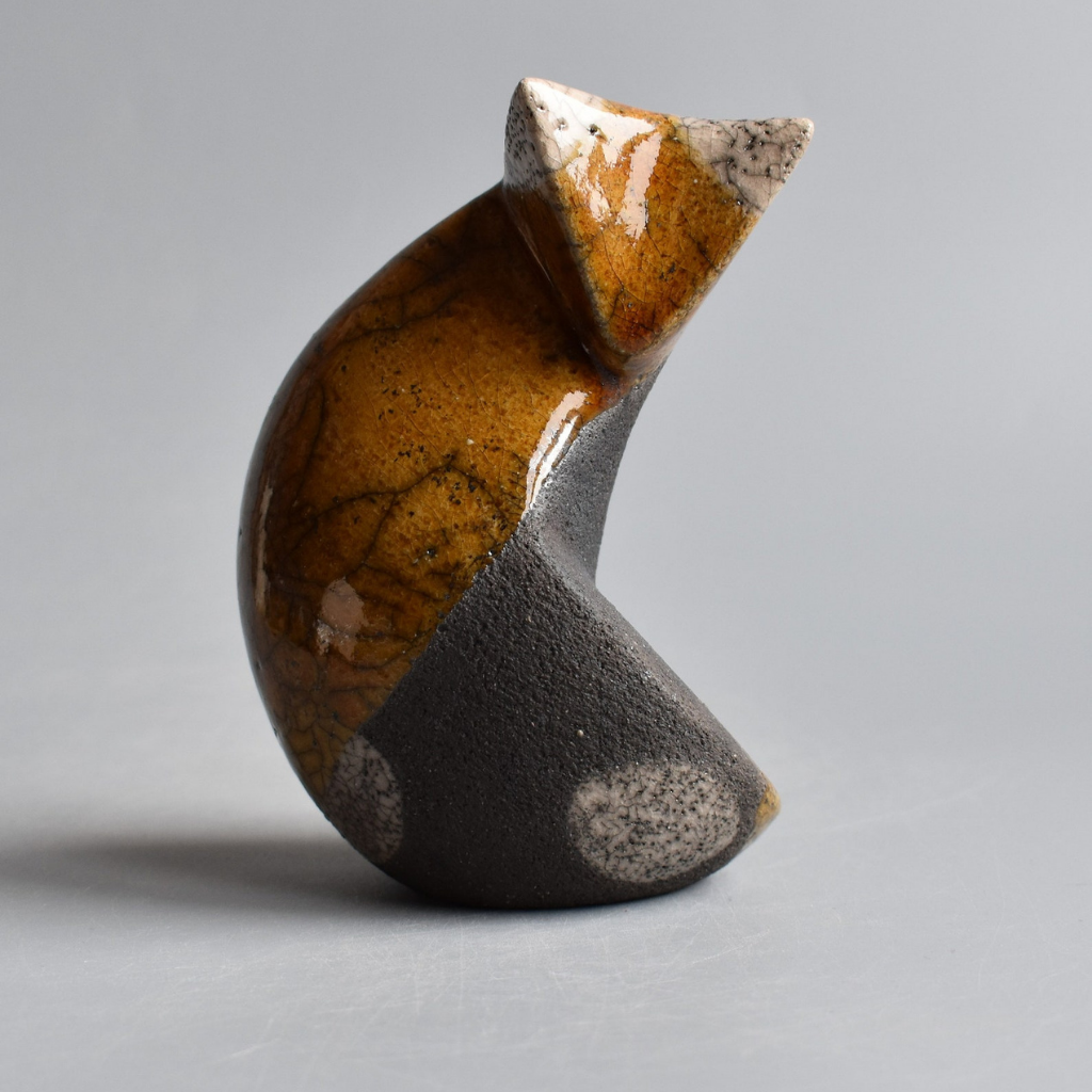Ceramic Cat Figurine – Brown and Cream