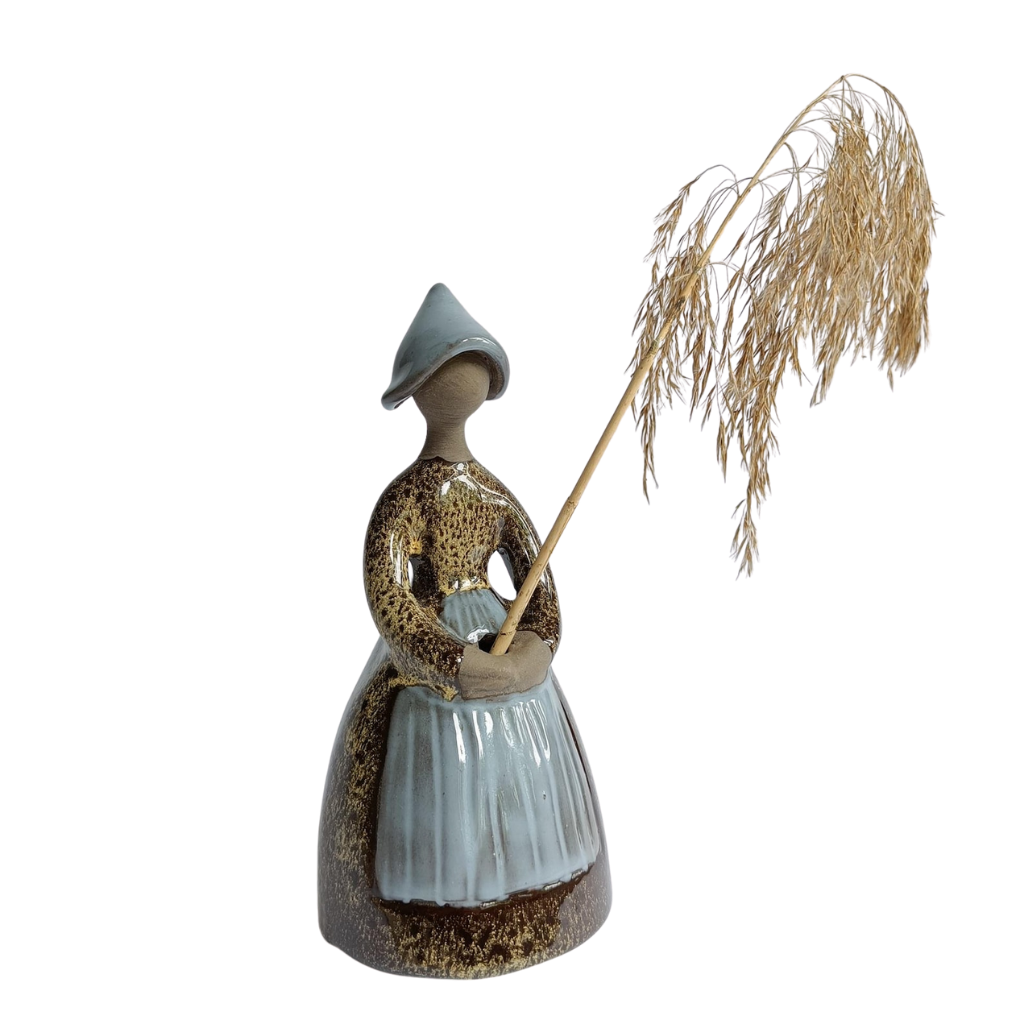 Ceramic Woman Figurine – Retro Grey and Brown