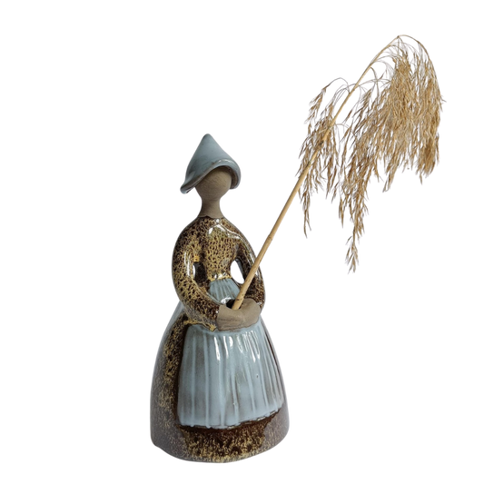 Ceramic Woman Figurine – Retro Grey and Brown